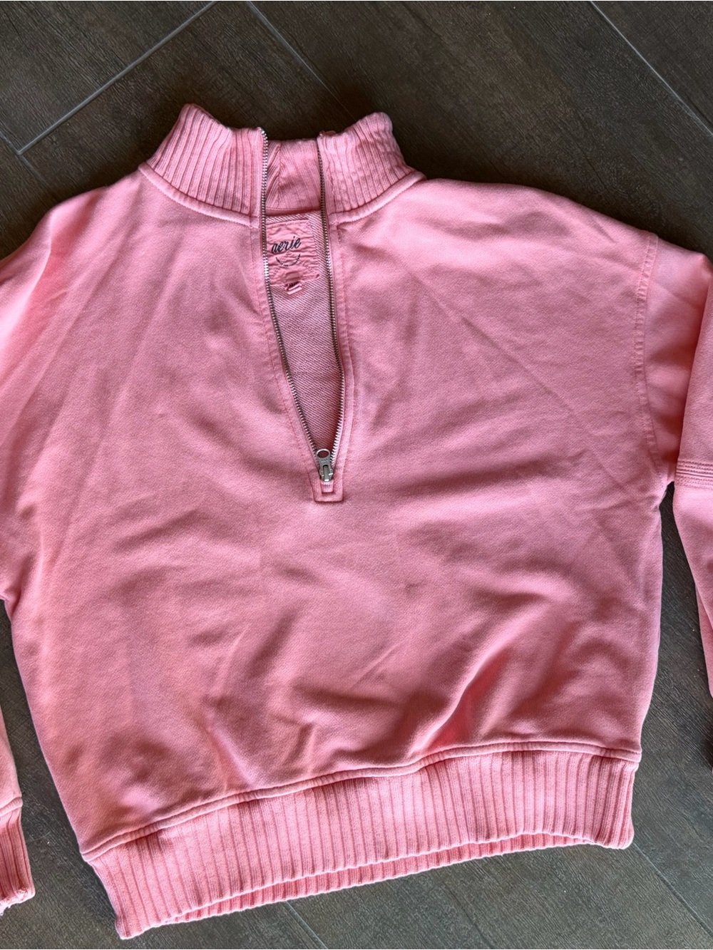 aerie Pink Half-Zip Cowl Pullover Sweater